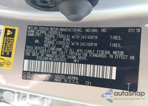 2018 Toyota Highlander Xle из США, поврежденный, VIN 5TDJZRFH6JS832825